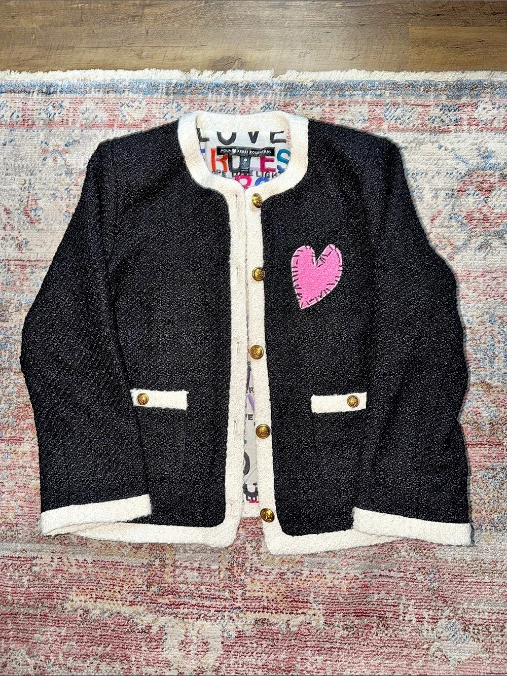NWT Aqua ❤️ Kerri Rosenthal Black & White Boucle Jacket-S
